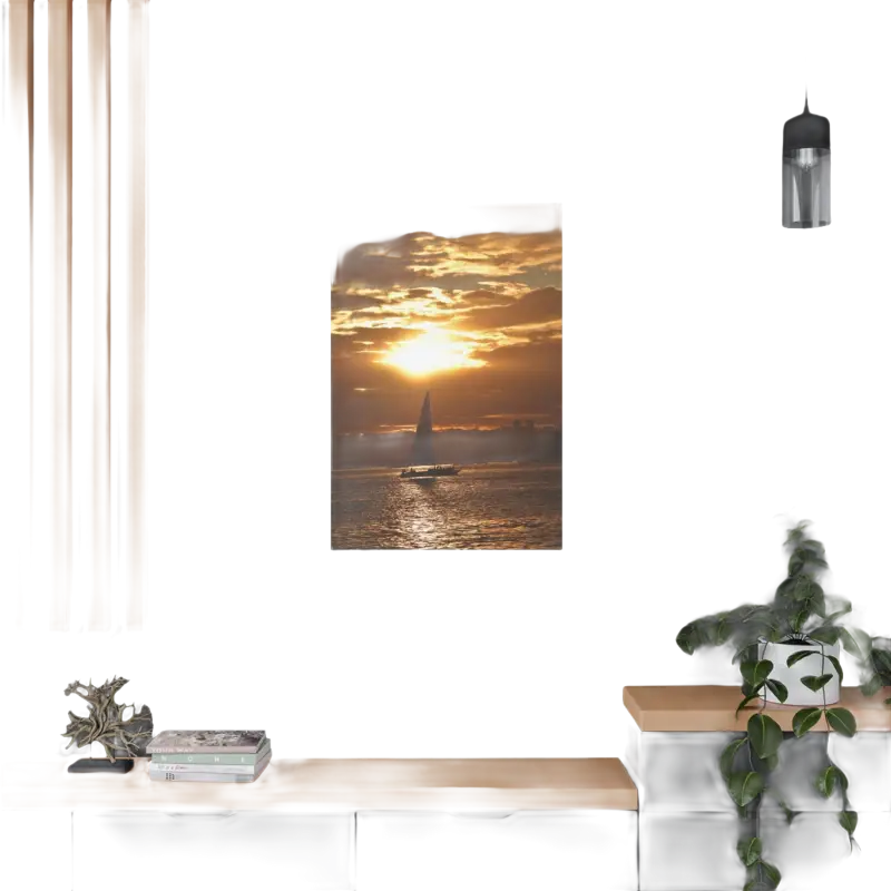 Sailboat at sunset canvas artwork titled Sunset Sailboat Silhouette for elegant decor