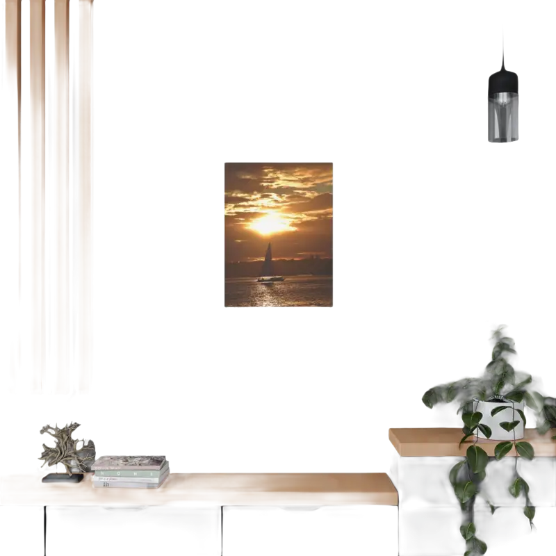 Sunset Sailboat Silhouette canvas art featuring a serene sunset with sailboat silhouette