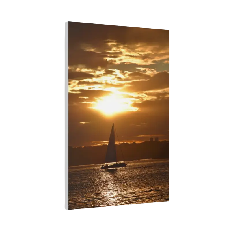 Sunset Sailboat Silhouette canvas artwork featuring a serene sunset and sailboat design