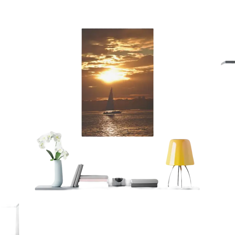 Sailboat sunset canvas print featuring a stunning silhouette of a sailboat at dusk