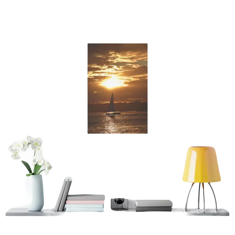 Sunset Sailboat Silhouette canvas print featuring a serene sailing scene at dusk