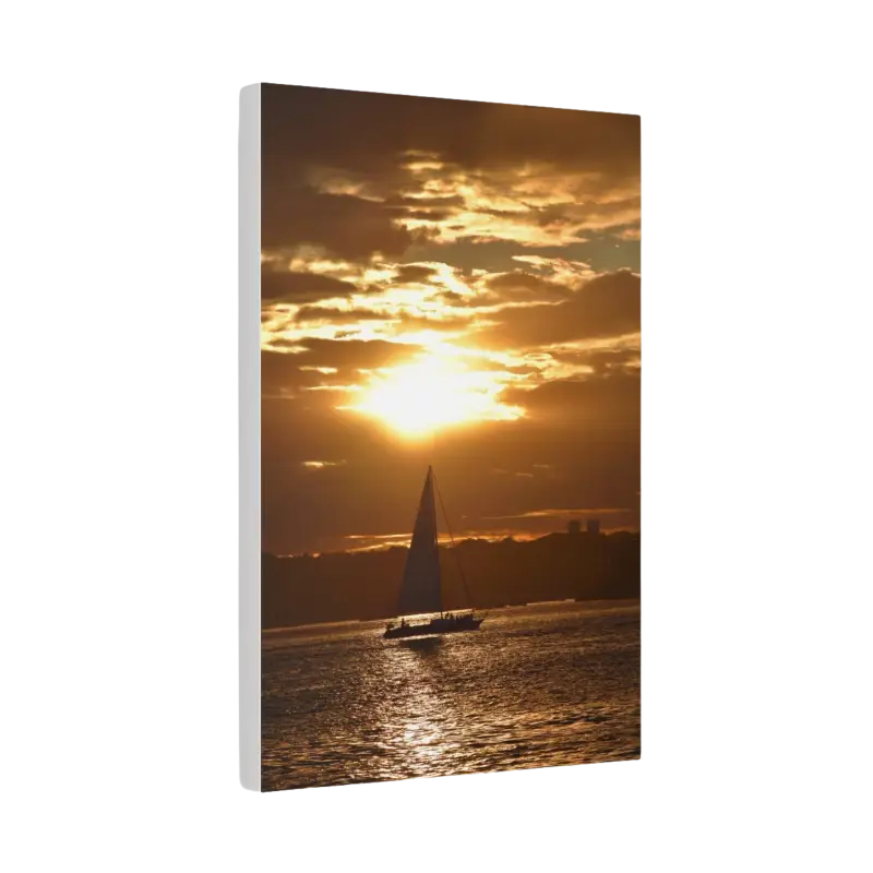 Sunset Sailboat Silhouette canvas print showcasing a tranquil ocean sunset scene