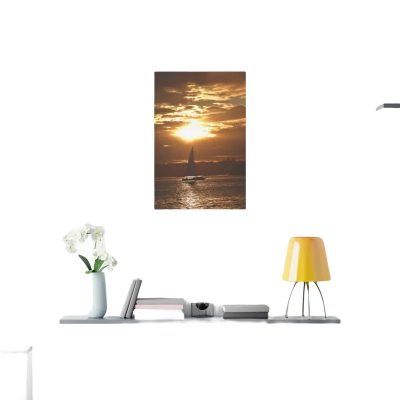 Sunset Sailboat Silhouette canvas print featuring a serene sailboat against a sunset backdrop