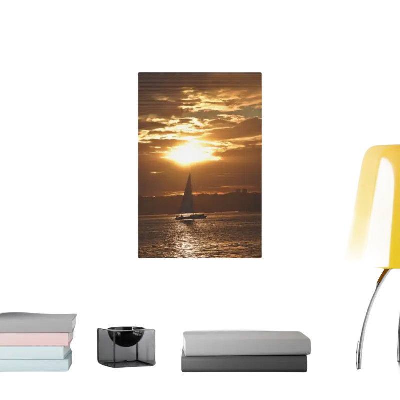 Sailboat silhouette canvas print featuring a vibrant sunset for elegant decor