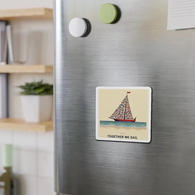 Sailboat magnet featuring custom die cut vinyl design by Together We Sail