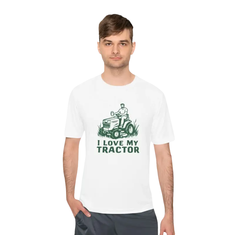 White t-shirt featuring tractor graphic from Tractor Graphic T Shirts collection