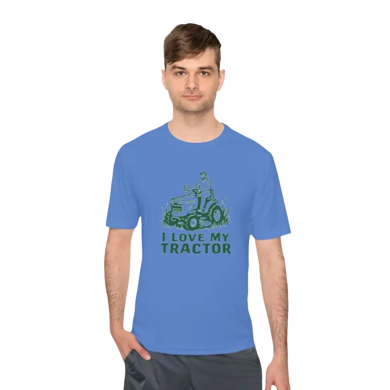 Blue T-shirt featuring a tractor graphic from the Tractor Graphic T Shirts collection