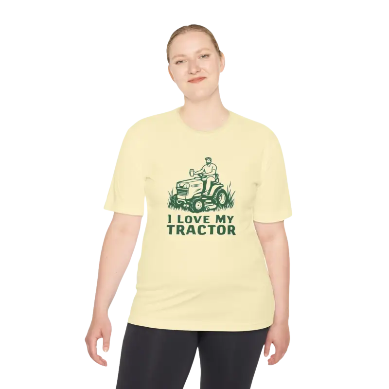 Light yellow t-shirt featuring tractor graphic from Tractor Graphic T Shirts collection