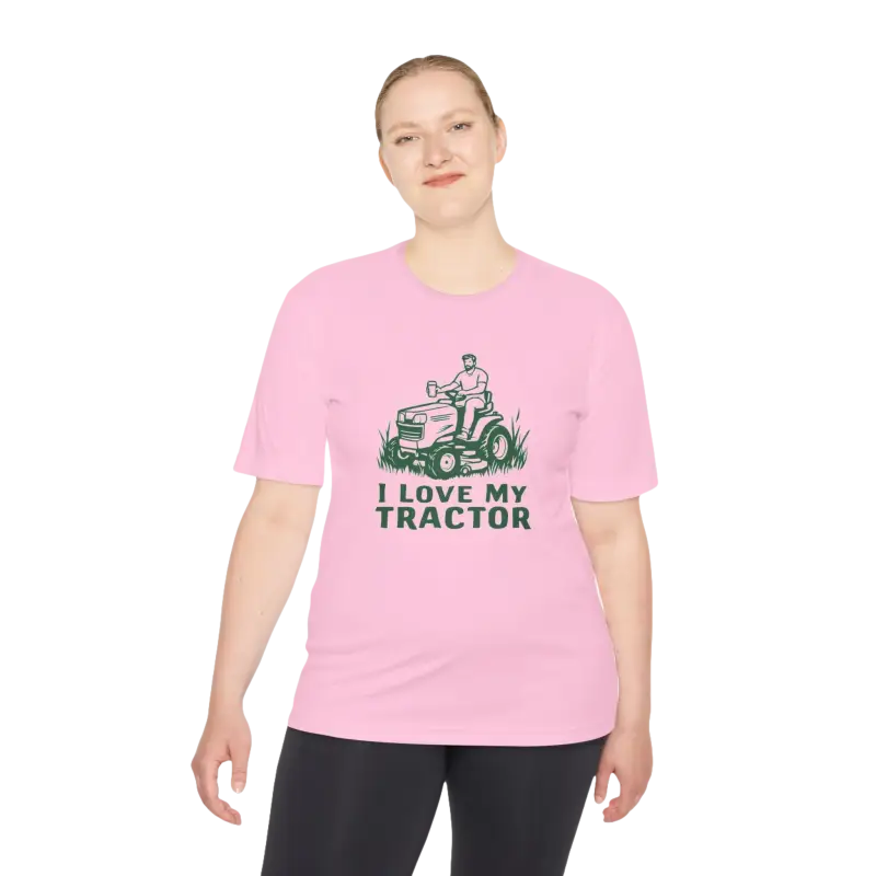 Pink T-shirt featuring a tractor graphic from Tractor Graphic T Shirts collection