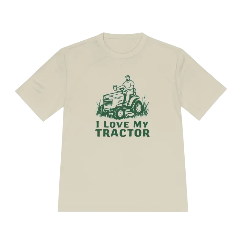 Beige t-shirt featuring a tractor graphic from Tractor Graphic T Shirts collection