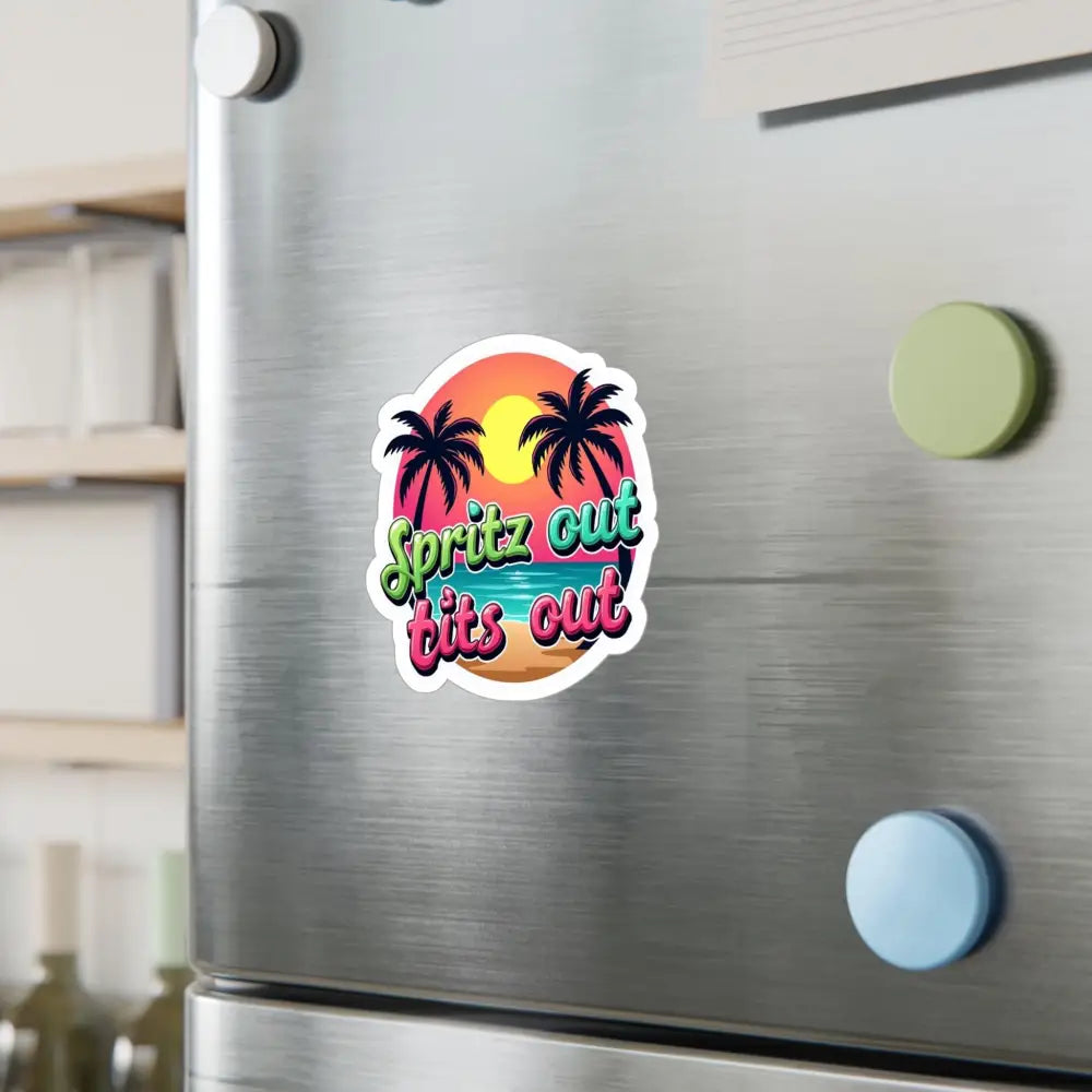 Tropical-themed refrigerator magnet featured in Tropical Beach Neon Vinyl Sticker