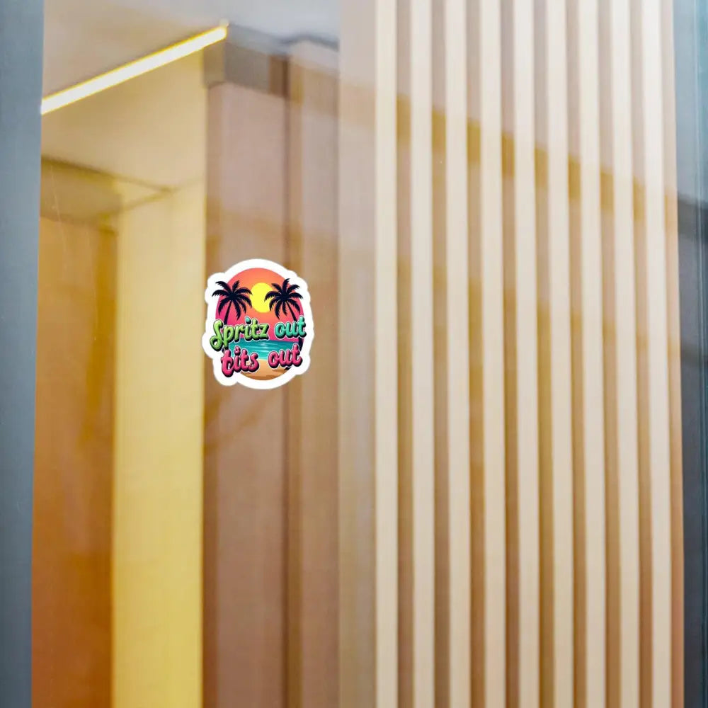 Tropical Beach Neon Vinyl Sticker featuring a vibrant tropical sunset design