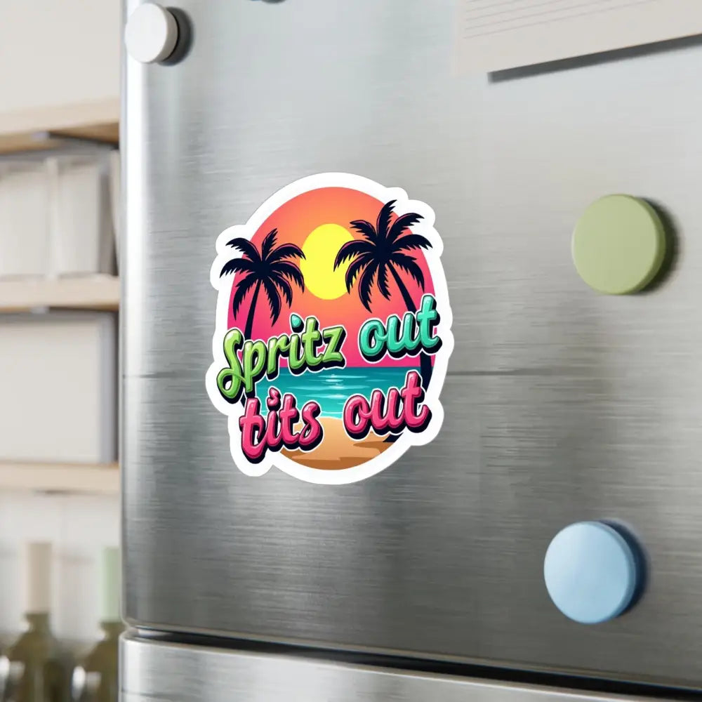 Tropical Beach Neon Vinyl Sticker featuring a vibrant tropical beach design