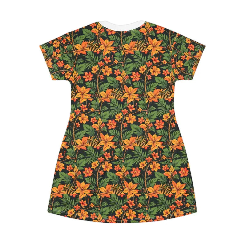 Floral-patterned T-Shirt Dress, ideal for Summer Days, showcasing vibrant tropical design