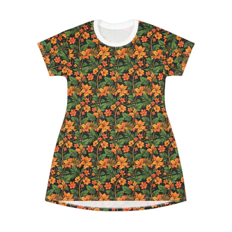 Tropical Floral T-Shirt Dress showcasing vibrant floral print design for summer styling