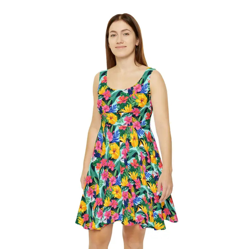 Floral print sleeveless Tropical Floral Women’s Skater Dress for summer style