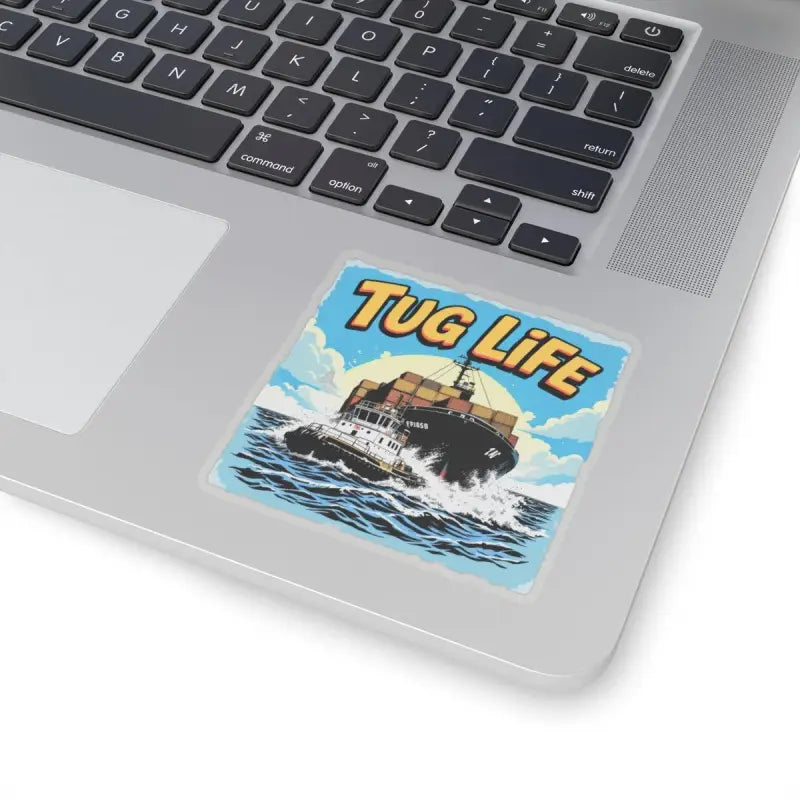 Tug Life Sticker Featuring a Tugboat Assisting a Container Ship for nautical enthusiasts