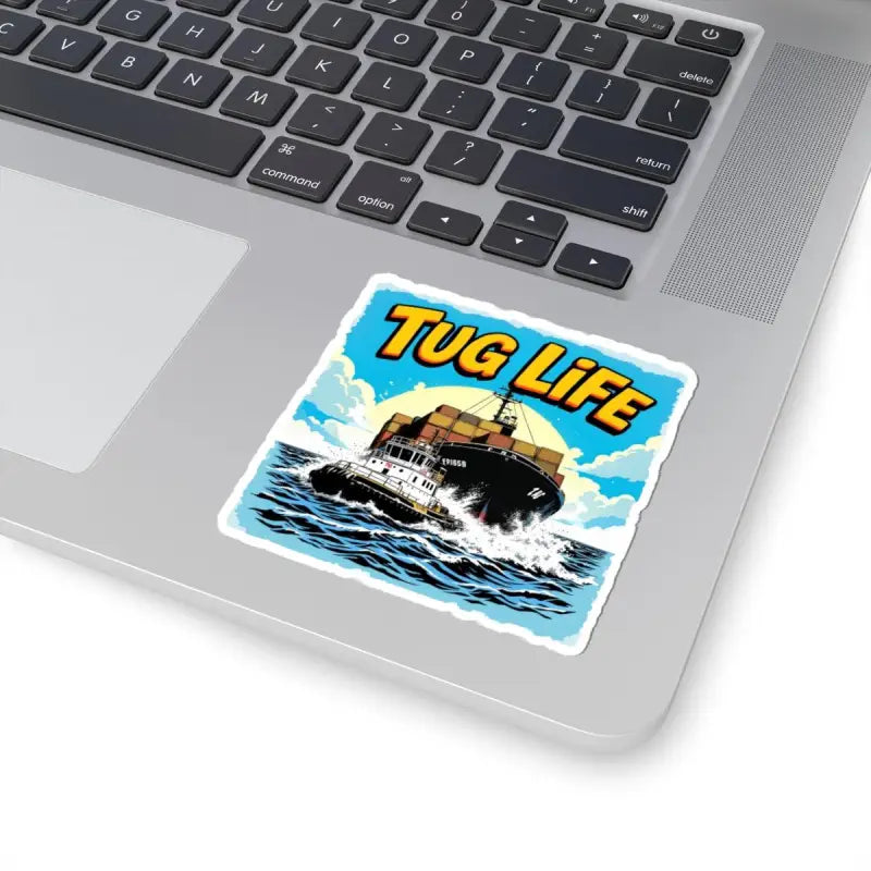 Square sticker depicting a tugboat design for the Tug Life Sticker product