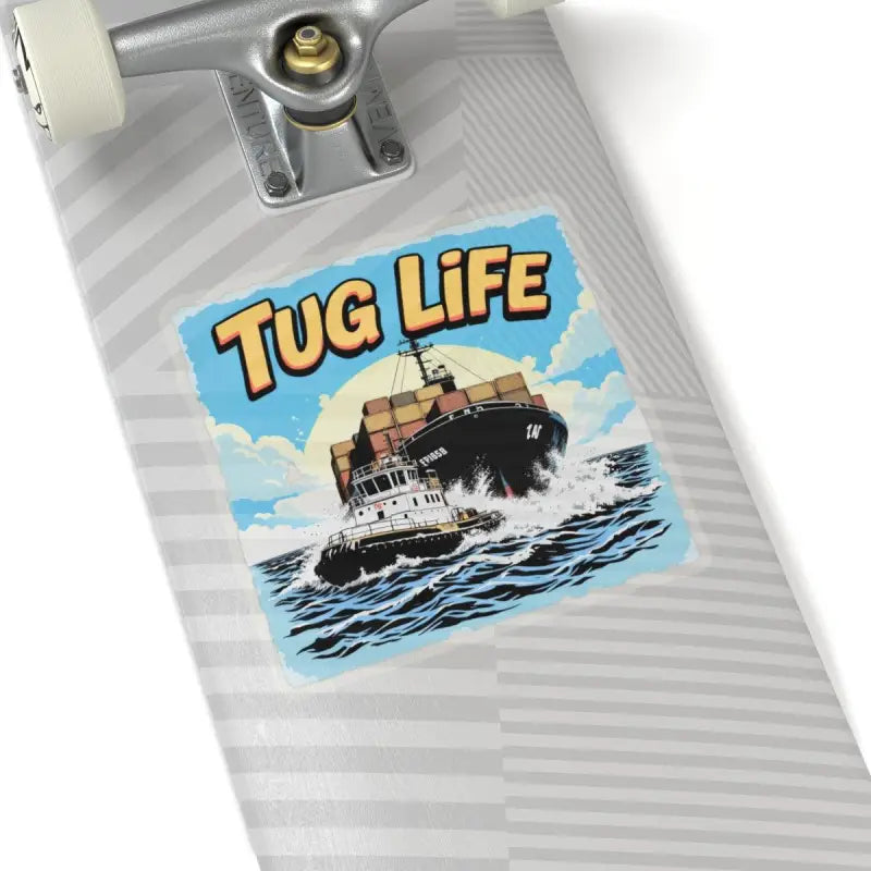 Tug Life sticker featuring tugboat assisting a container ship for maritime enthusiasts