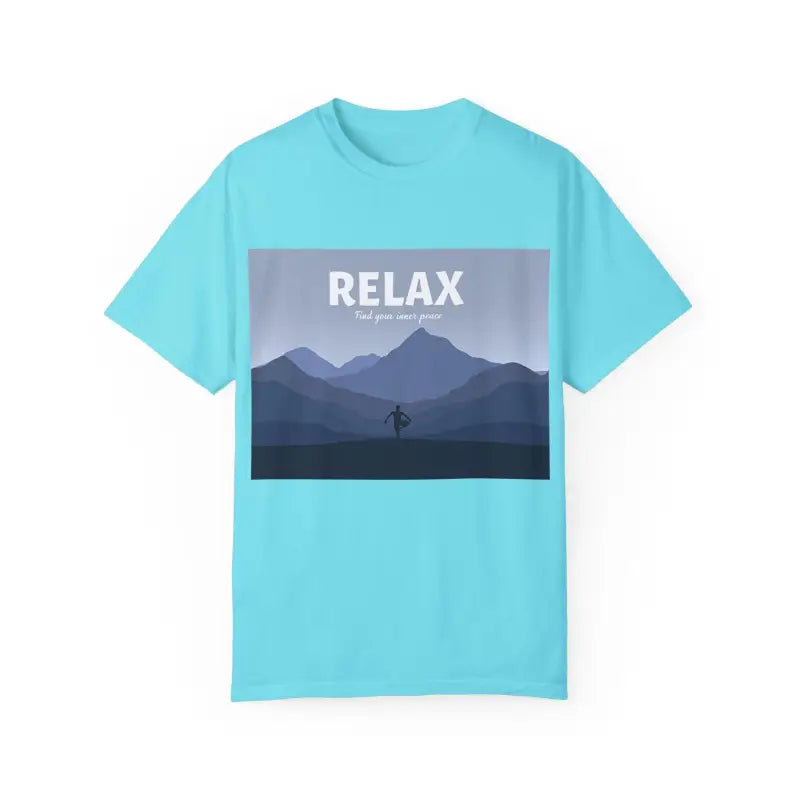 Turquoise Mountain Scene Relax T Shirt featuring a vibrant mountain graphic design