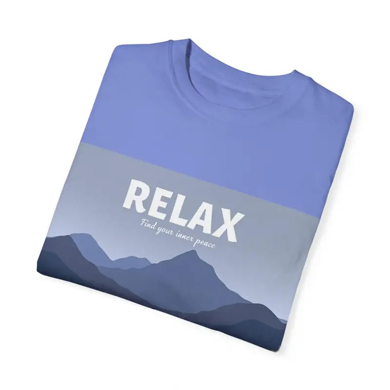 Folded Turquoise Mountain Scene Relax T Shirt featuring a mountain graphic design