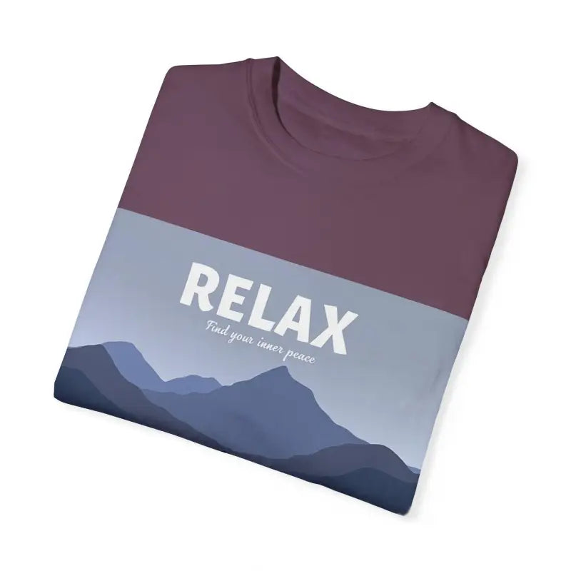 Folded Turquoise Mountain Scene Relax T Shirt featuring a vibrant mountain graphic