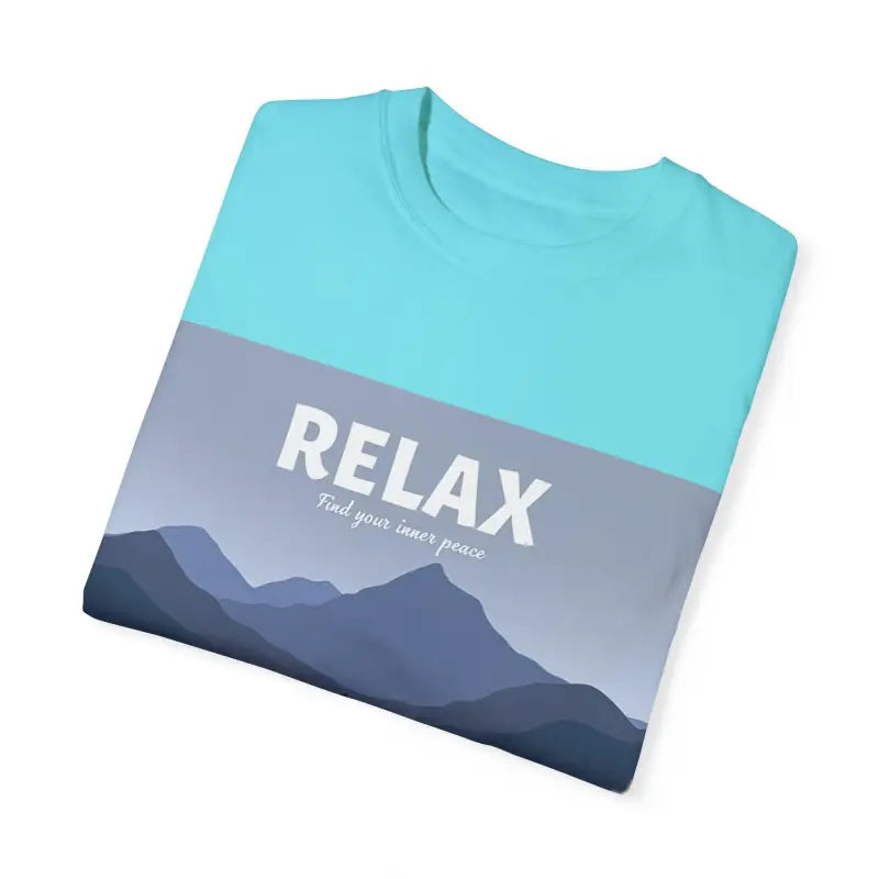 Folded Turquoise Mountain Scene Relax T Shirt featuring a stunning mountain design
