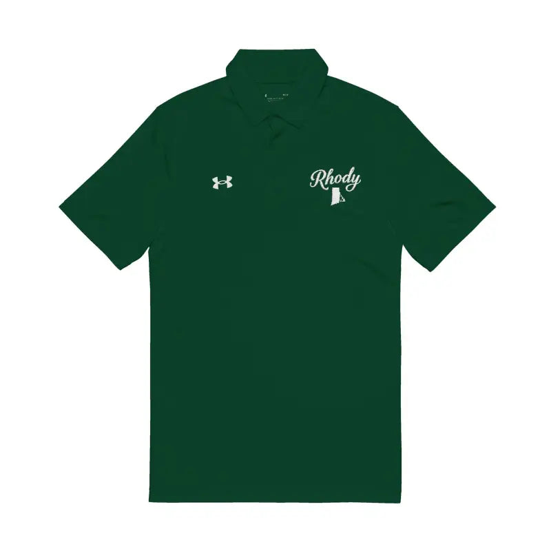 Green Under Armour Men’s Polo Shirt featuring embroidered Rhody design