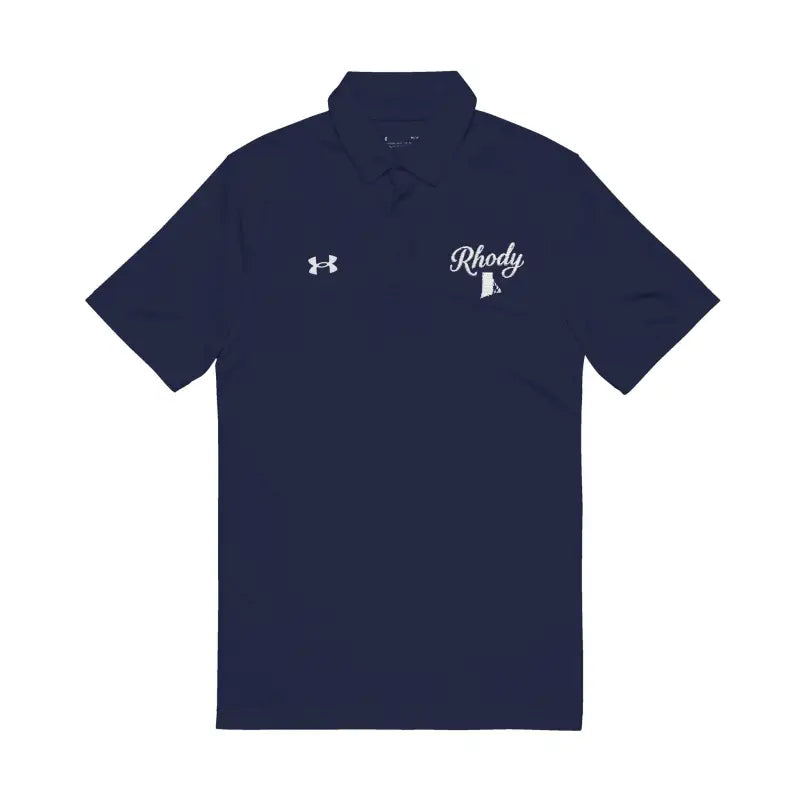 Navy blue Under Armour Men’s Polo Shirt featuring embroidered Rhody design