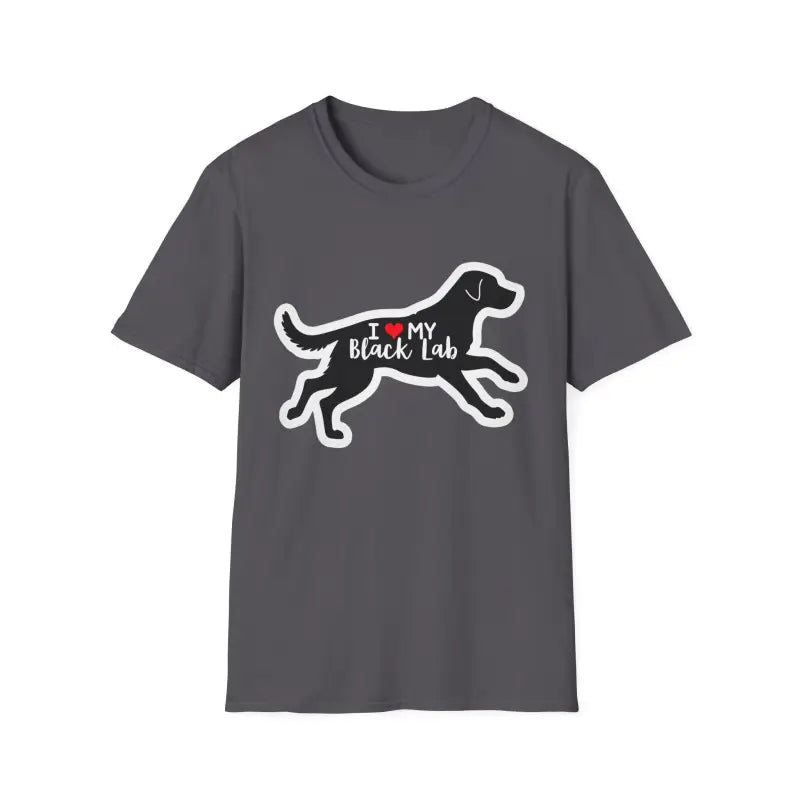 Gray Unisex Black Lab Graphic T-Shirt featuring a black lab design on fabric