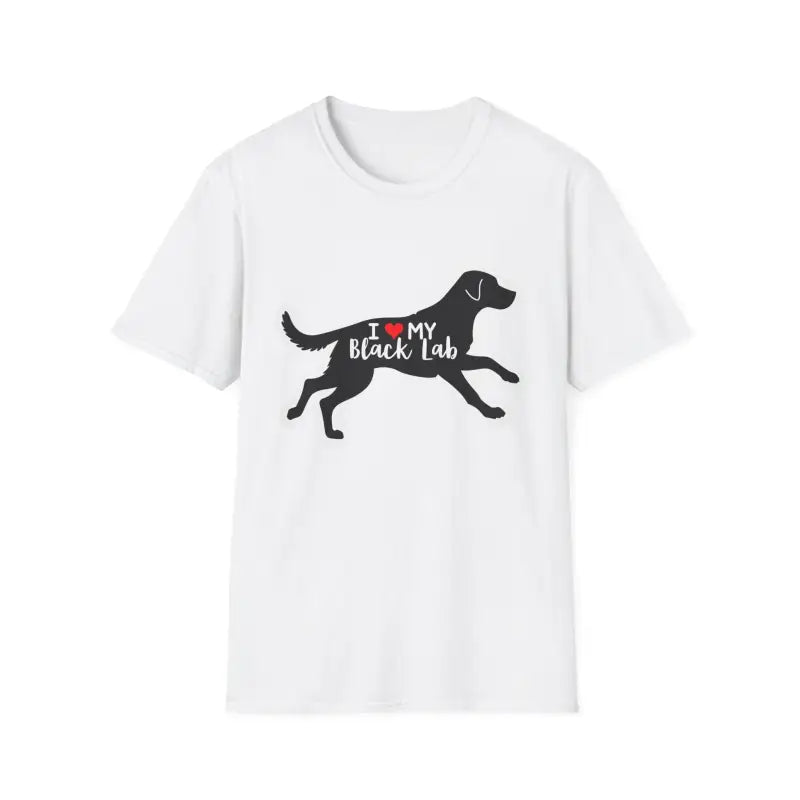 Unisex Black Lab Graphic T-Shirt featuring a black lab design on a white background