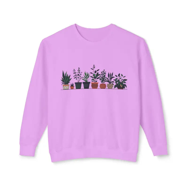 Lilac sweatshirt featuring a unique potted plant design for a stylish look