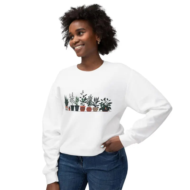 Unisex Lightweight Crewneck Sweatshirt featuring a stylish potted plant design