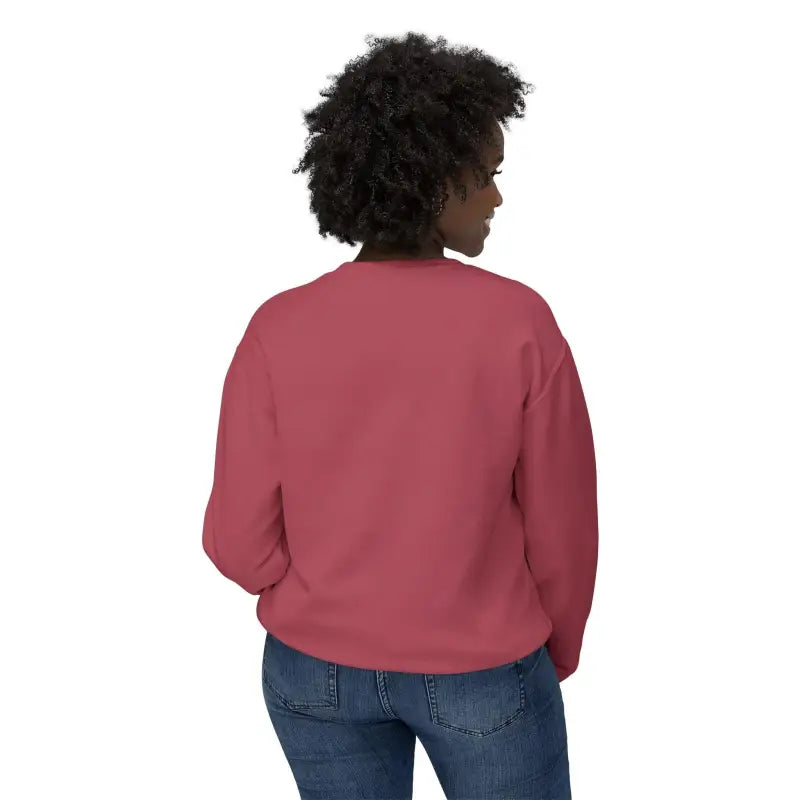Woman wearing Unisex Lightweight Crewneck Sweatshirt with Potted Plant Design and jeans