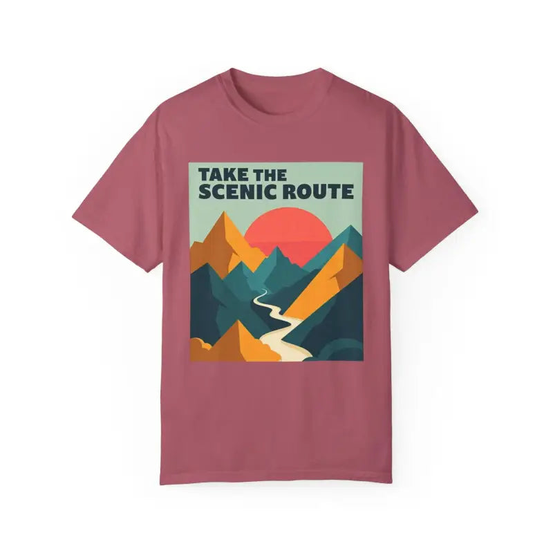 Maroon Unisex Mountain Graphic Hiking T Shirt featuring a striking mountain design