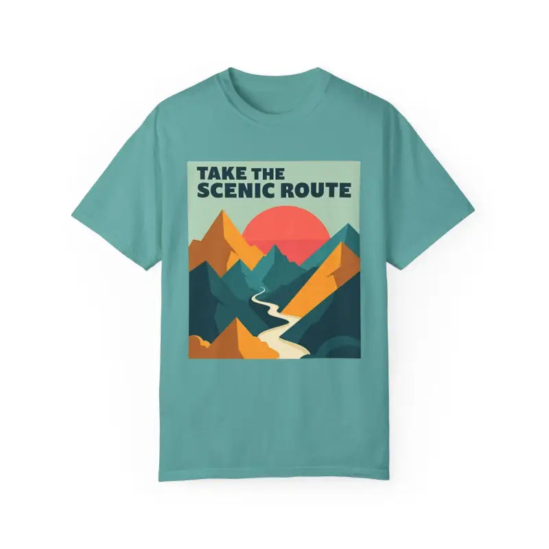 Unisex Mountain Graphic Hiking T Shirt in teal featuring a striking mountain design