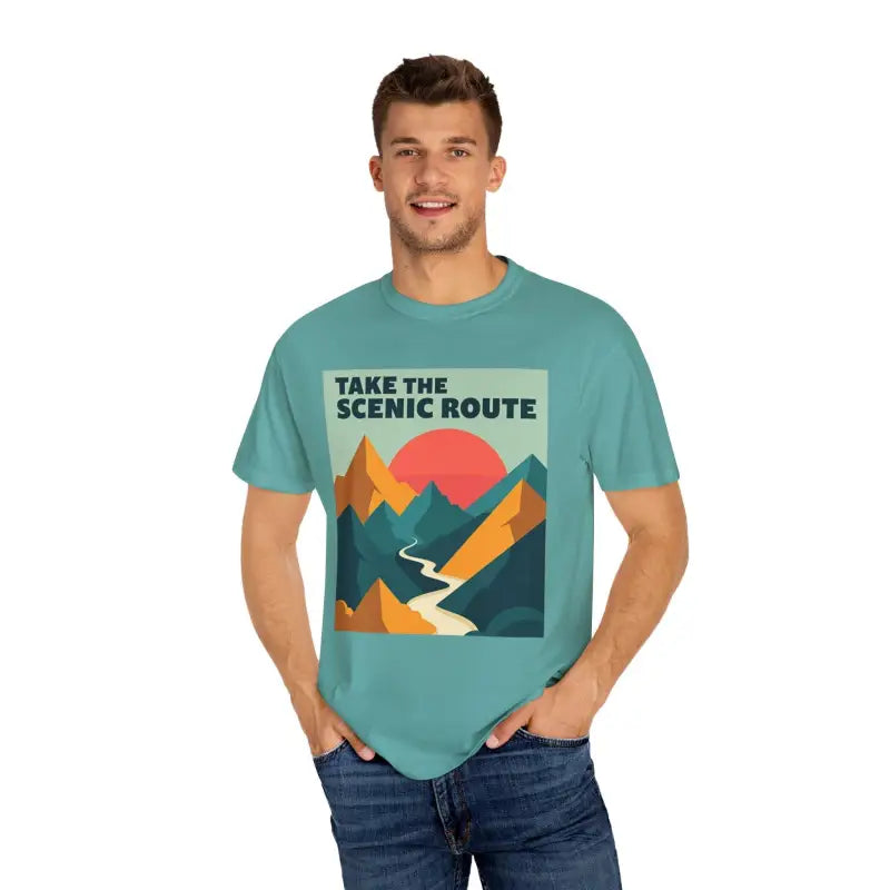 Unisex Mountain Graphic Hiking T Shirt featuring Take the Scenic Route design
