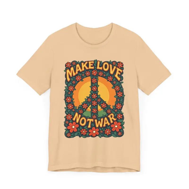 Beige Unisex Retro T-Shirt featuring a floral peace sign graphic design