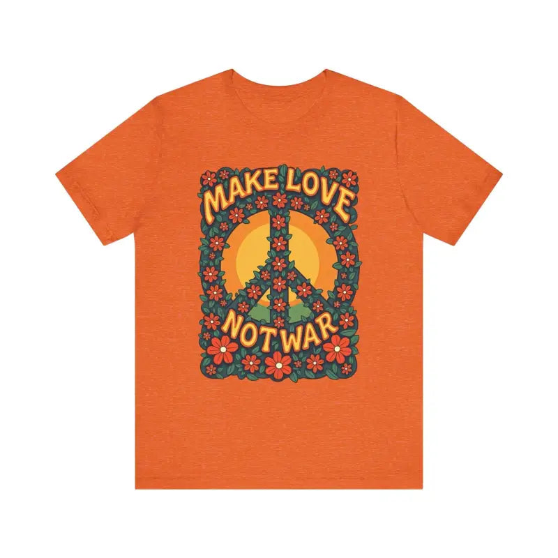 Orange Unisex Retro Peace Symbol Graphic T-Shirt with floral peace sign design