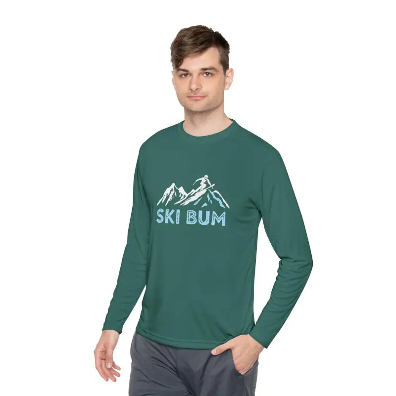 Green long-sleeved Unisex Ski Bum Tee made from sport material for ultimate comfort