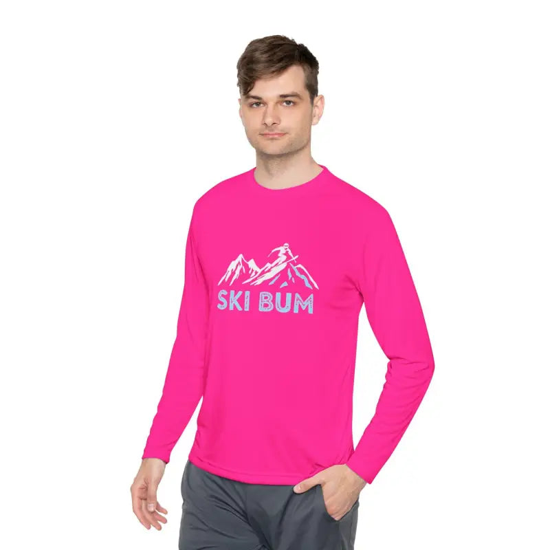 Unisex Ski Bum Long Sleeve Tee in Sport Material featuring a pink long-sleeved shirt