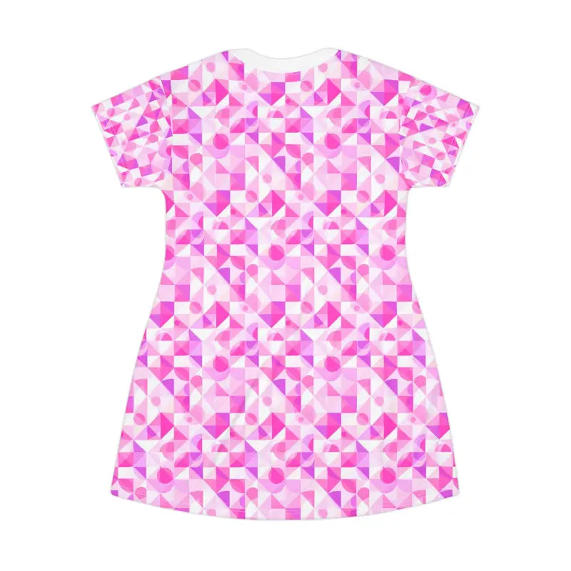 Vibrant Pink Geometric T-Shirt Dress featuring a stylish geometric pattern for parties