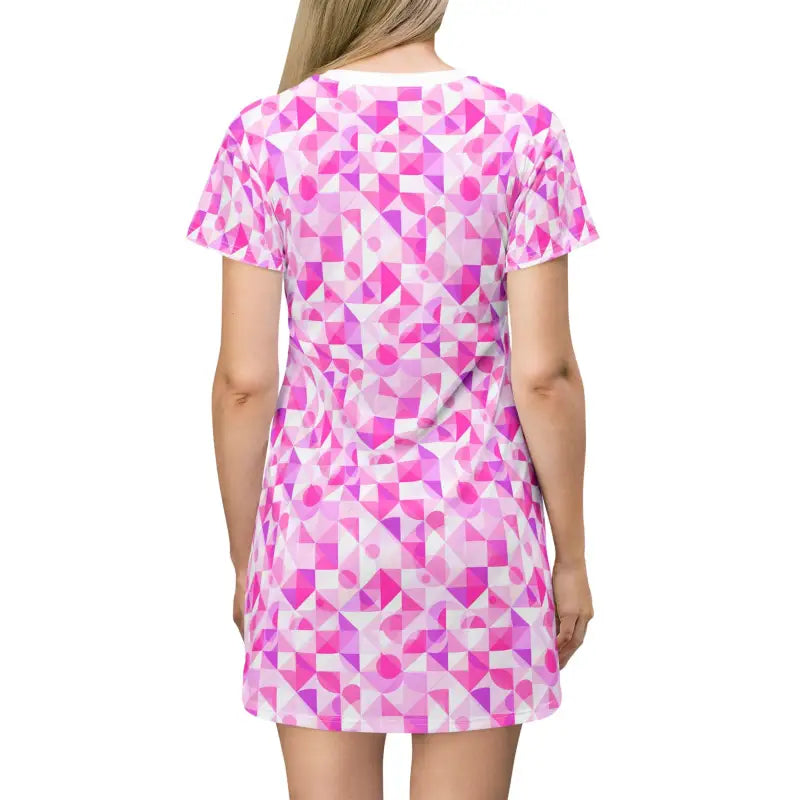 Vibrant Pink Geometric T-Shirt Dress ideal for parties and outings, showcasing modern style