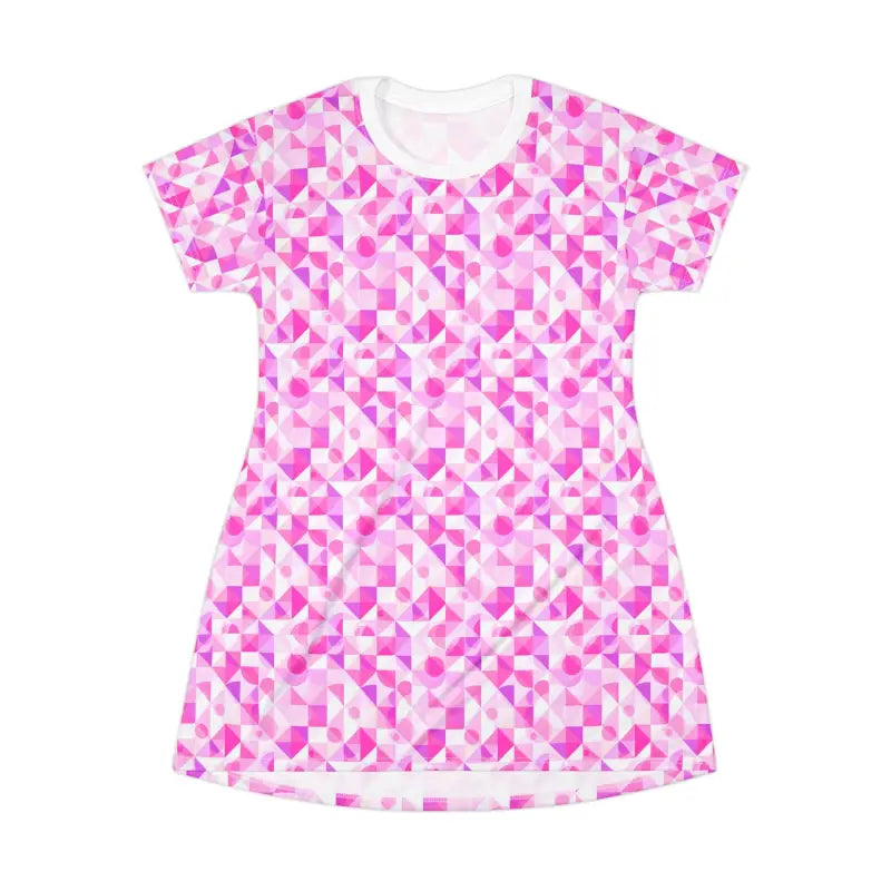 Vibrant Pink Geometric T-Shirt Dress showcasing a modern, stylish design for events