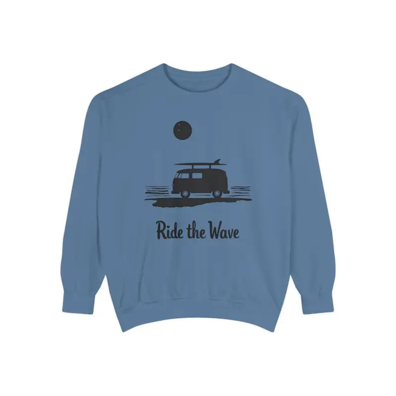 Blue sweatshirt featuring surfing design from the Wave Rider Sweatshirt Collection