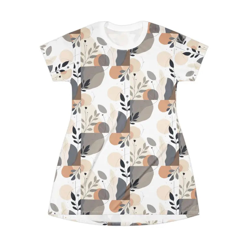 White Abstract Floral T Shirt Dress featuring a stylish white dress with an abstract floral pattern