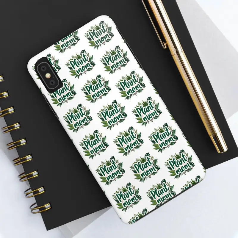 White biodegradable shockproof phone case with Plant Mom pattern for iPhone XS Max