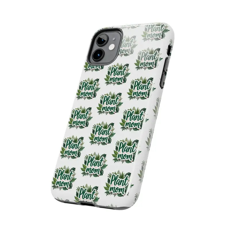 White biodegradable shockproof phone case featuring a Plant Mom pattern for iPhone XS Max