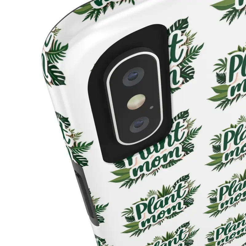 White Biodegradable Shockproof Plant Phone Case for iPhone XS Max displayed by a plant mom