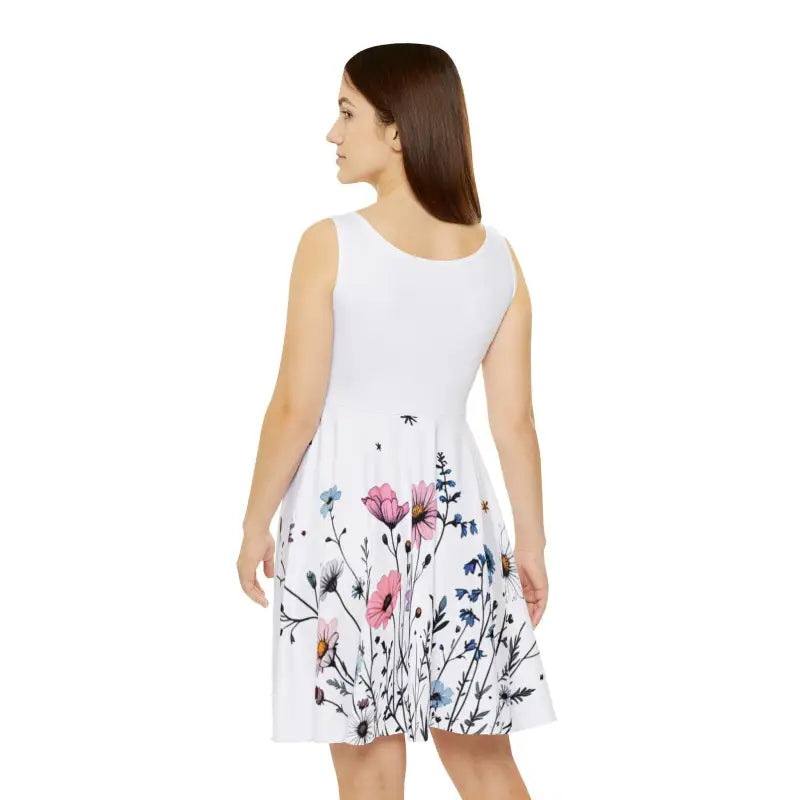 White Floral Print Sleeveless Skater Dress featuring a stylish floral design